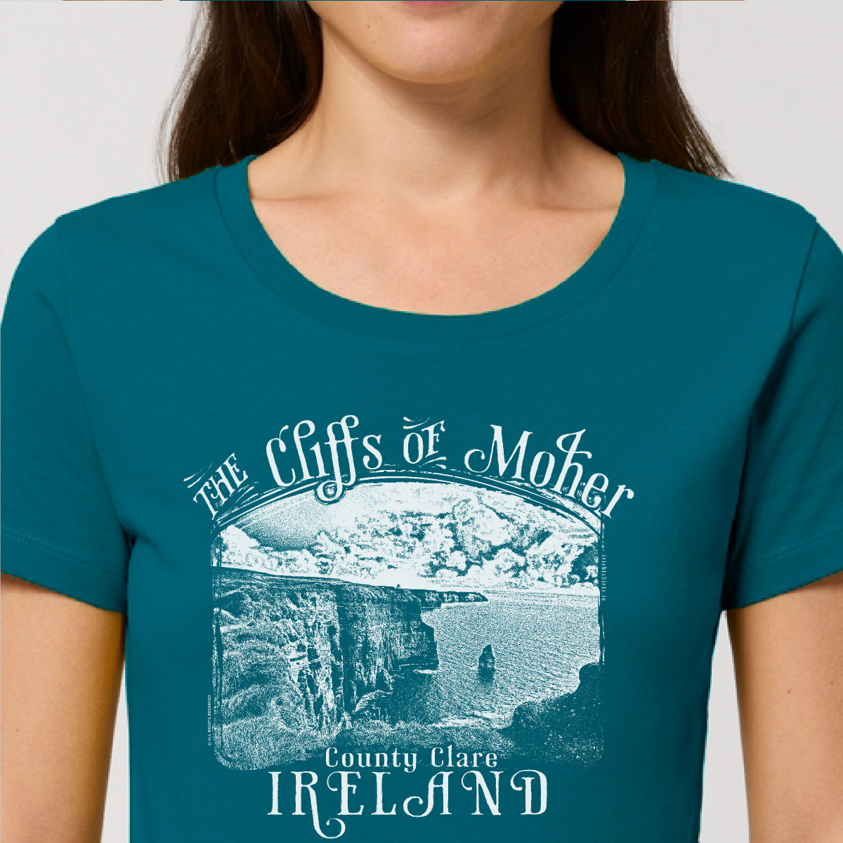 Monochrome Moher Cliffs Organic Fitted T-Shirt